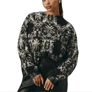 Anthropologie X Pilcro The Alani Cashmere Mock-Neck‎ Sweater Black White Size L